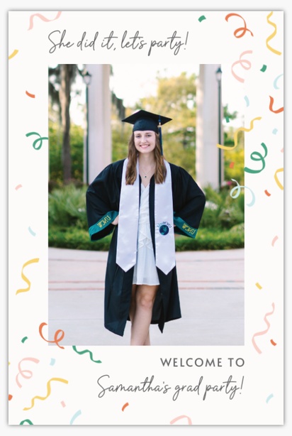 A whimsical grad party white gray design for Graduation with 1 uploads