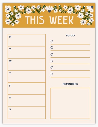 A personal stationery weekly planner gray yellow design for Floral