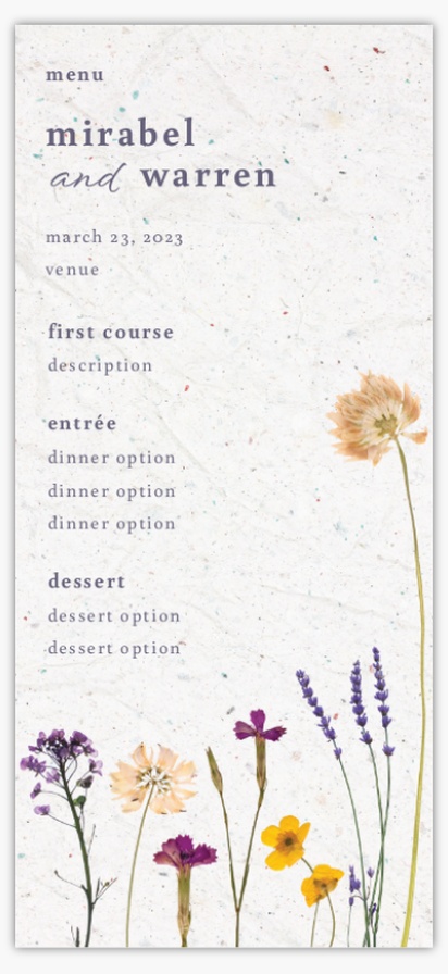 Design Preview for Floral Wedding Menu Cards Templates, 4" x 8" Flat