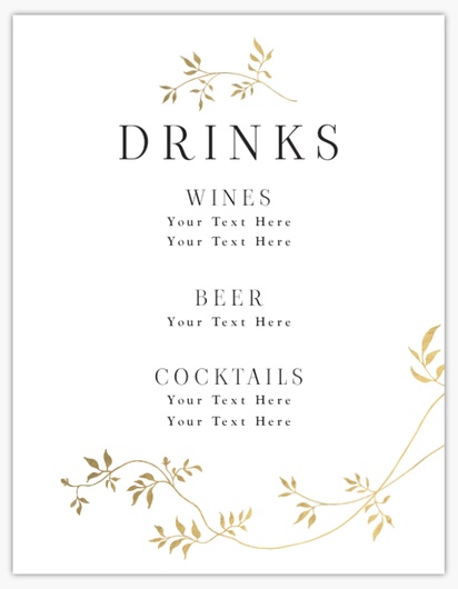 A drinks menu metallic leaves white cream design for Traditional & Classic