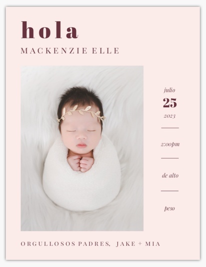 Un hola hola bebé diseño blanco rosa para Comunicados de nacimiento con 1 imágenes