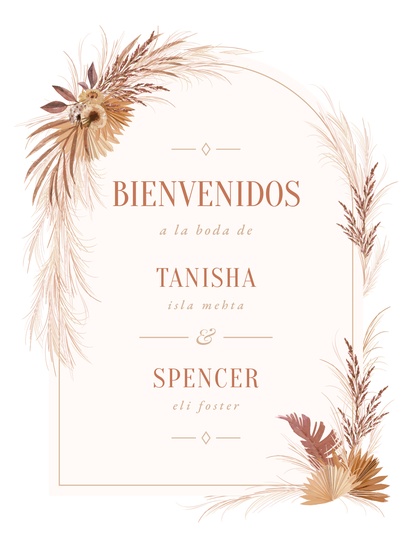 Un cartel de bienvenida de boda pasto pampas diseño blanco crema para Tipo