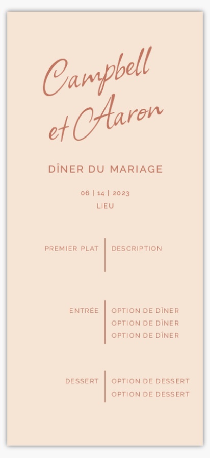 Aperçu du graphisme pour Galerie de modèles : Cartes de menu de mariage, Minimal, 4" x 8" Flat