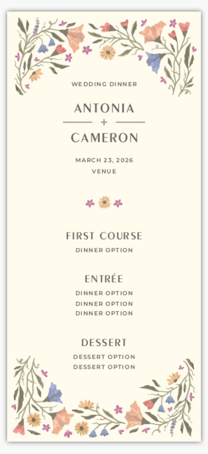 Design Preview for  Wedding Menu Cards Templates, 4" x 8" Flat