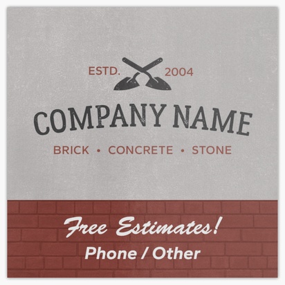 Design Preview for Masonry & Bricklaying Standard Business Cards Templates, Square (2.5" x 2.5")