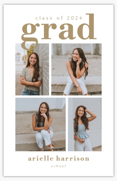 A gold and white announcement white gray design for Graduation with 4 uploads