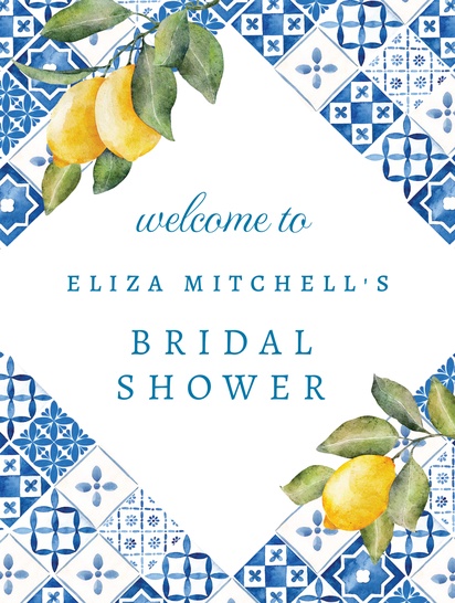 A european blue and yellow tiles white gray design for Bridal Shower