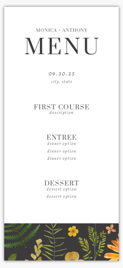 A menu pressed flowers gray yellow design for Floral