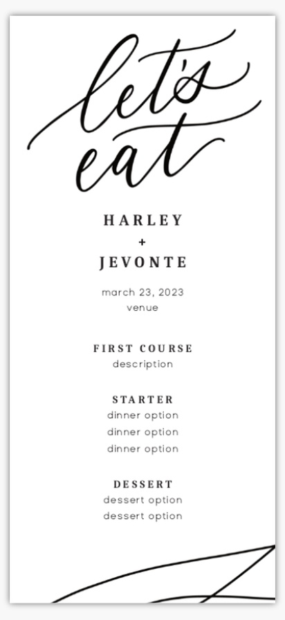Design Preview for Design Gallery: Typographical Wedding Menu Cards, 4" x 8" Flat