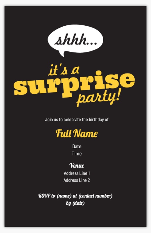 A it's a surprise birthday gray yellow design for Theme
