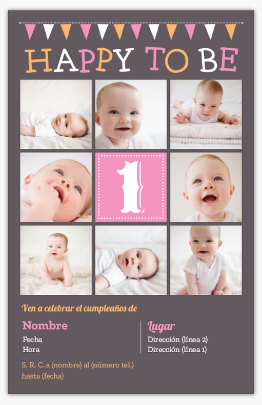 Un 1 año de primicias diseño gris rosa para 1er cumpleaños con 8 imágenes