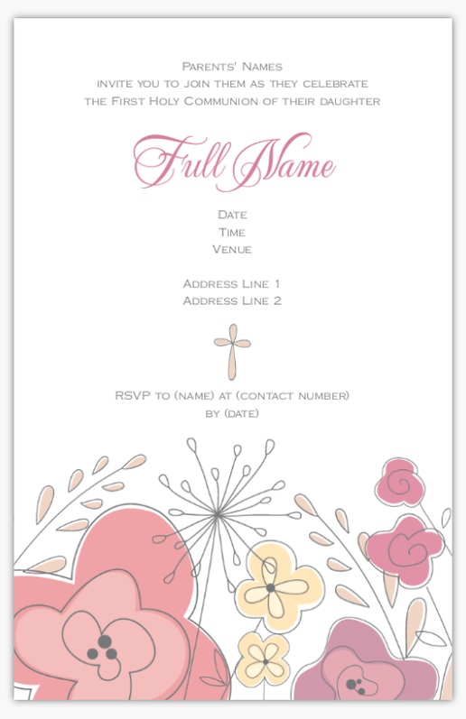 A florals first communion pink gray design for Occasion