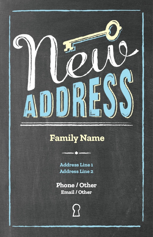 A chalkboard key gray design for Relocation & Open House