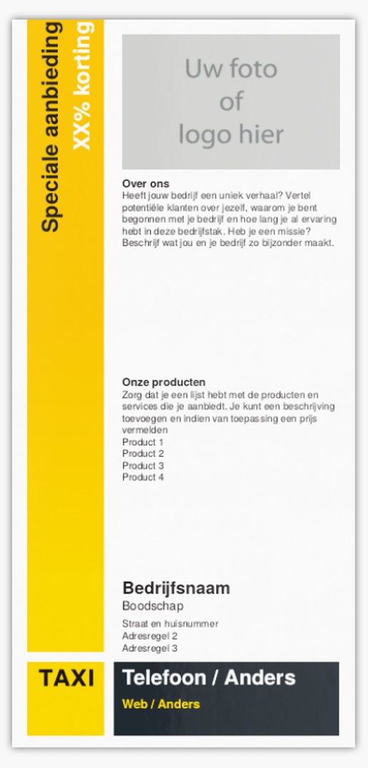 Voorvertoning ontwerp voor Ontwerpgalerij: Taxi Ansichtkaarten, DL (99 x 210 mm)