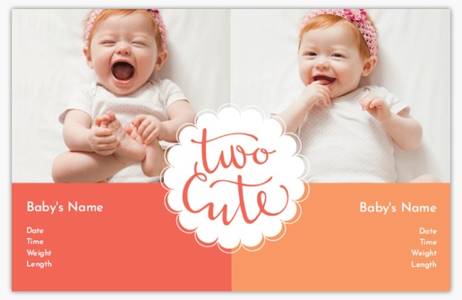 A 2 collage twin baby announcement white orange design for Birth Announcements with 2 uploads