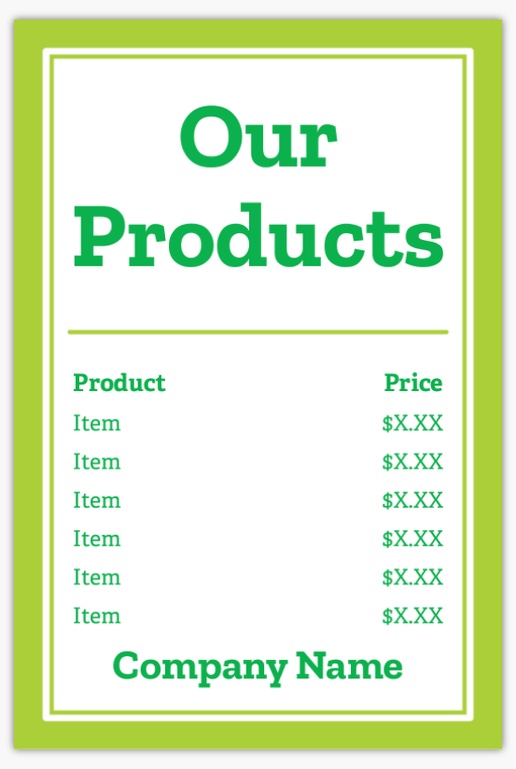 A our products product list white green design