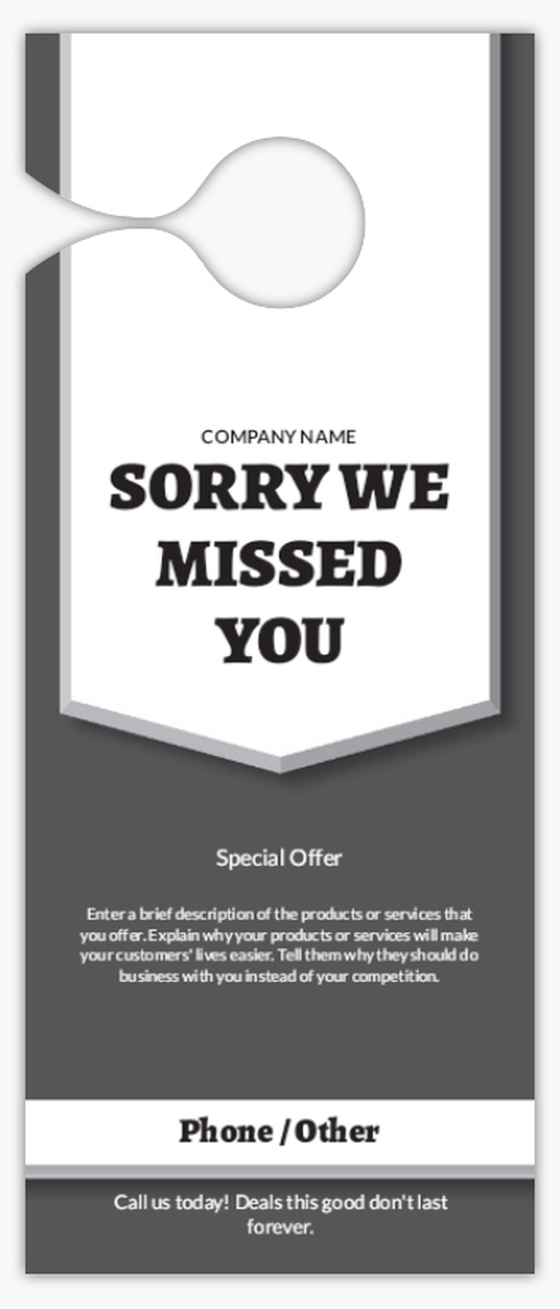 A sorry we missed you gray white design for Purpose