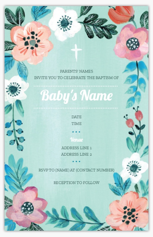 A florals christening gray blue design for Religious
