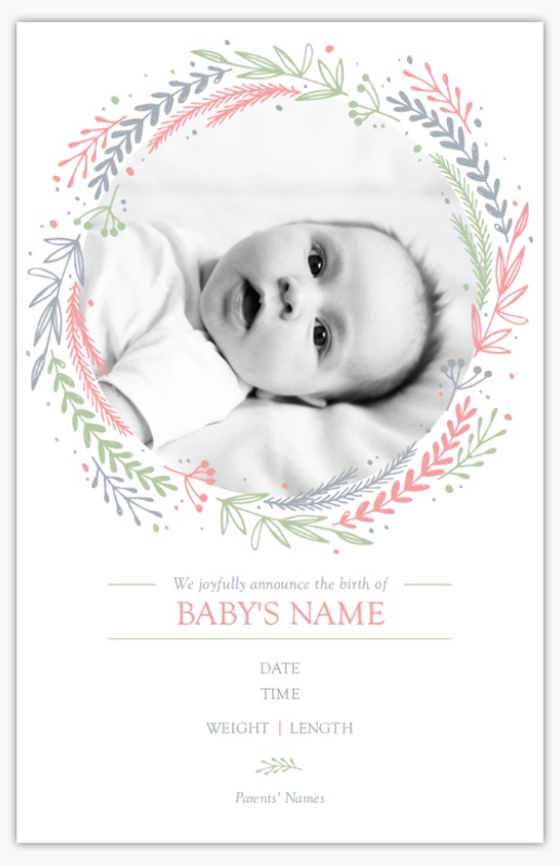 A flower birth announcement white gray design for Baby with 1 uploads
