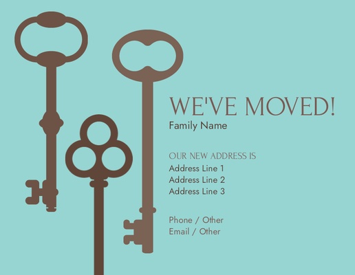 A key moving announcement blue brown design for Moving