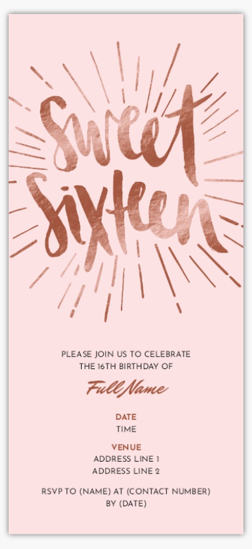 Design Preview for Sweet 16 Invitations & Announcements Templates, 4" x 8" Flat