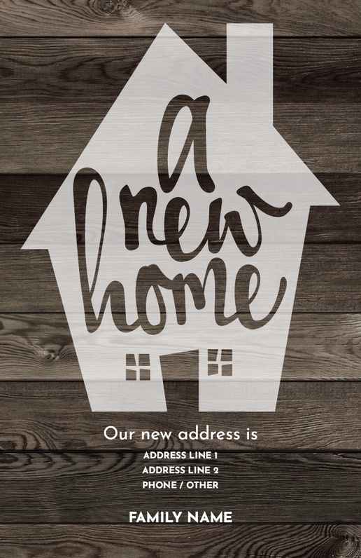 A new address woodgrain black gray design for Moving Announcements 
