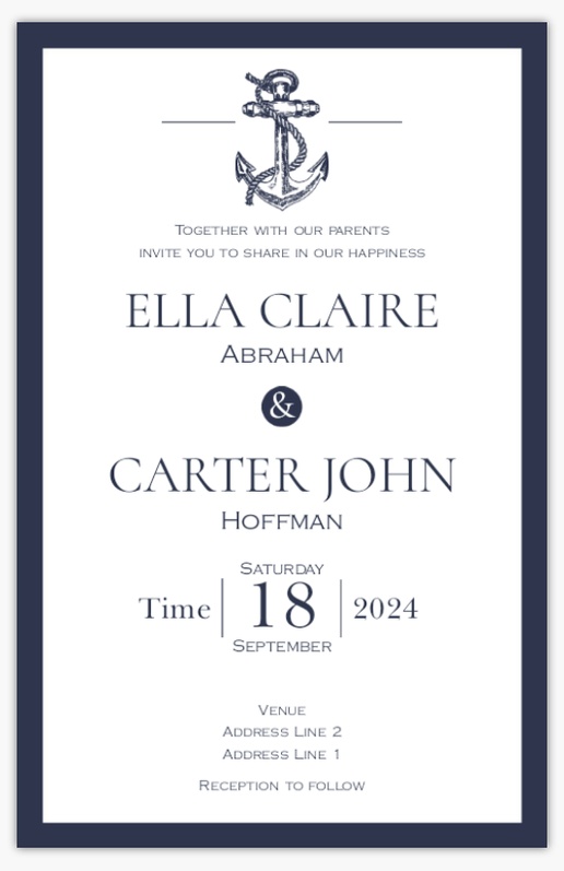 A classictrend wedding invitation white blue design for Summer