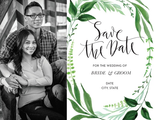 A leaves 1 picture green black design for Save the Date with 1 uploads