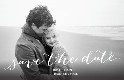 A black and white text overlay black white design for Save the Date with 1 uploads
