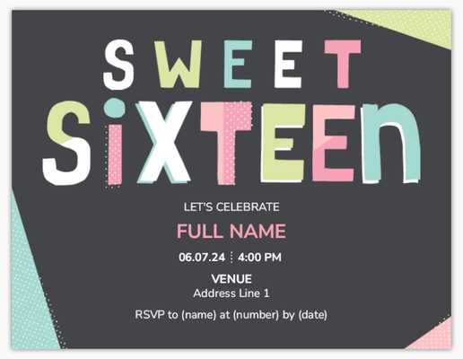 Design Preview for Sweet 16 Invitations & Announcements Templates, 5.5" x 4" Flat