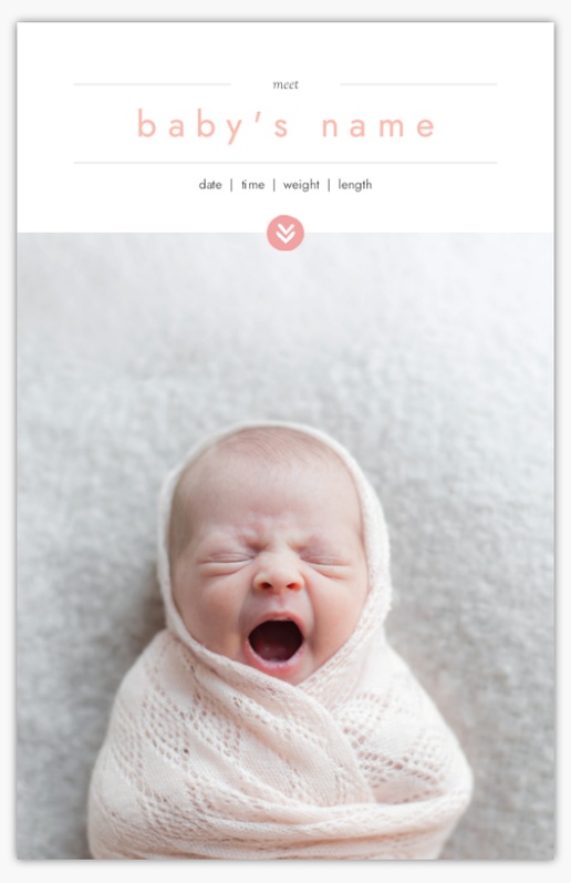 A minimal birth announcement photo white gray design for Baby with 1 uploads