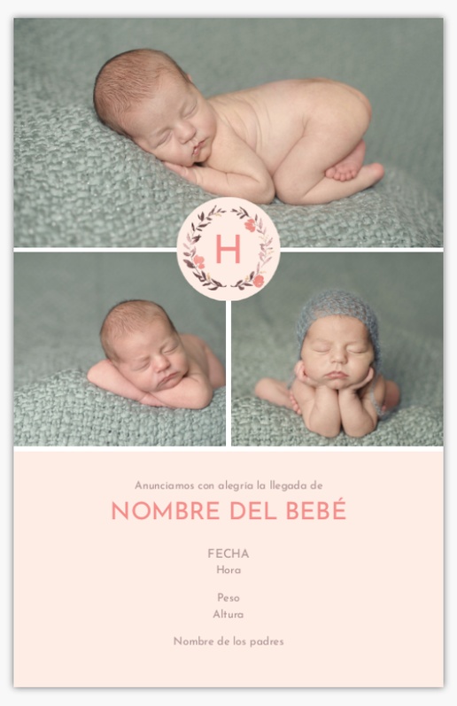 Un anuncio de nacimiento botánicos diseño blanco rosa para Niña con 3 imágenes