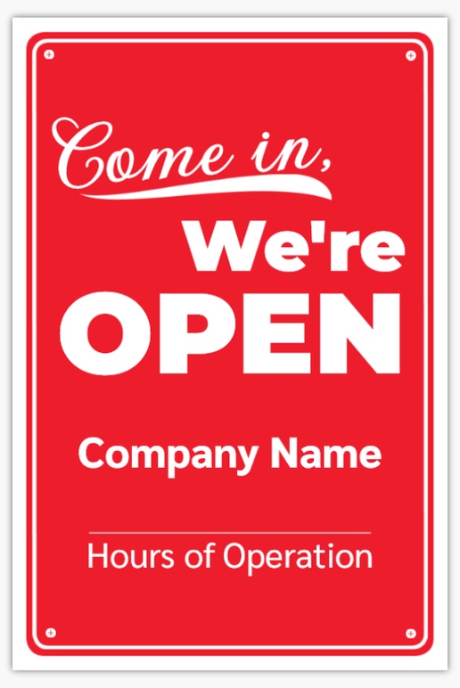 A we're open come in we're open red white design