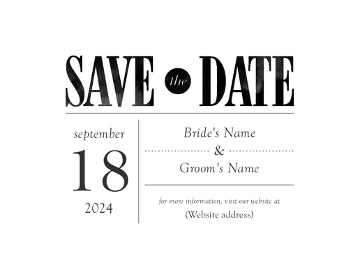 A type focused wedding save the date white black design for Save the Date