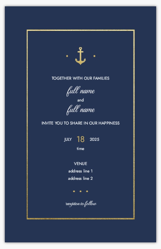 Design Preview for Nautical Wedding Invitations Templates, 4.6" x 7.2" Flat