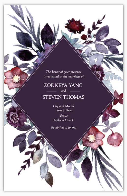 A wedding invitation bold white purple design for Fall
