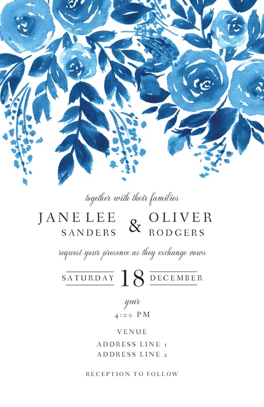 A floral wedding invite blue flowers gray white design for Season