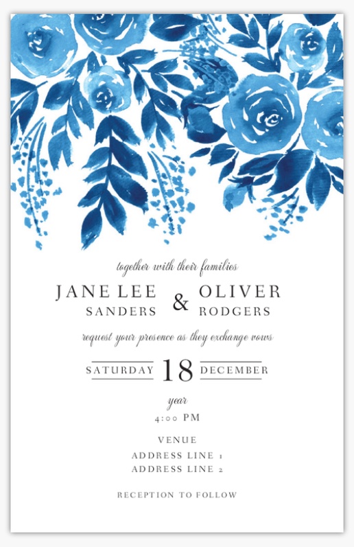 A floral wedding invite blue flowers blue white design for Season