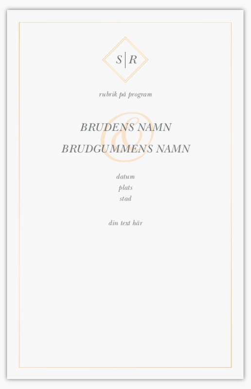Förhandsgranskning av design för Designgalleri: Typografiskt Bröllopsprogram, 21,6 x 13,9 cm