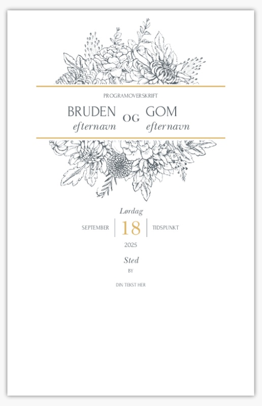 Forhåndsvisning af design for Designgalleri: Elegante Bryllupsprogrammer, 21,6 x 13,9 cm