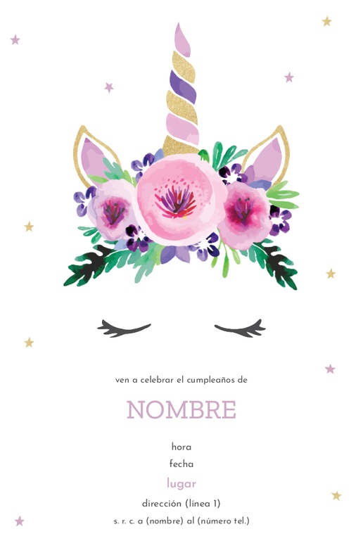 Un flores invitación de cumpleaños de unicornio diseño rosa gris para Elegante