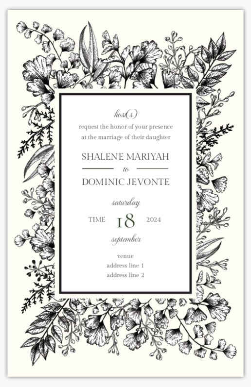 A floral wedding invitation elaborate white cream design for Fall