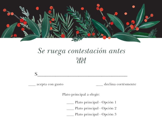 Un verdes de Navidad tarjeta de respuesta diseño blanco negro para Floral