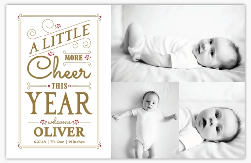 A 3 photo baby holiday card white gray design for Theme with 3 uploads