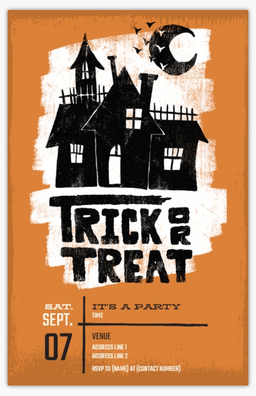 A trick or treat halloween party invite black orange design for Events