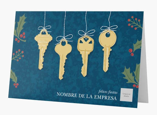 Un tarjeta de vacaciones de bienes raíces insignia diseño azul amarillo para Empresas con 1 imágenes