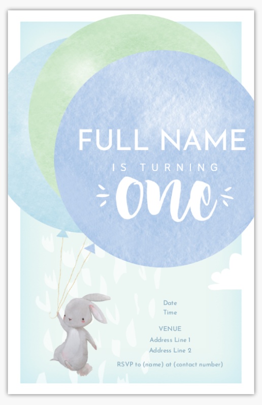 A first birthday invite cute gray blue design for Milestone Birthday