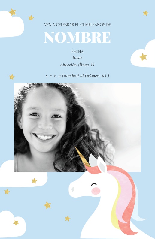 Un invitación de fiesta unicornio cumpleaños unicornio diseño blanco para Unicornios y arcoíris con 1 imágenes