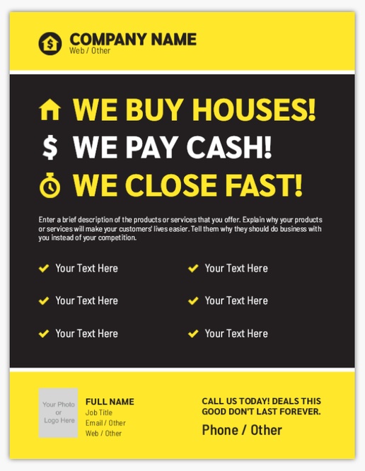 A we buy houses we pay cash black yellow design with 1 uploads