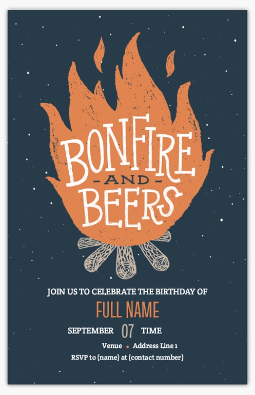 A bonfire and beers invitation fire black brown design for Birthday